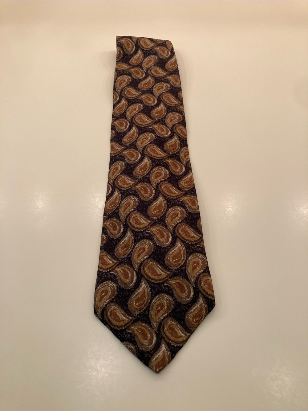 Calvin Klein Brown and Gold Paisley Silk Tie